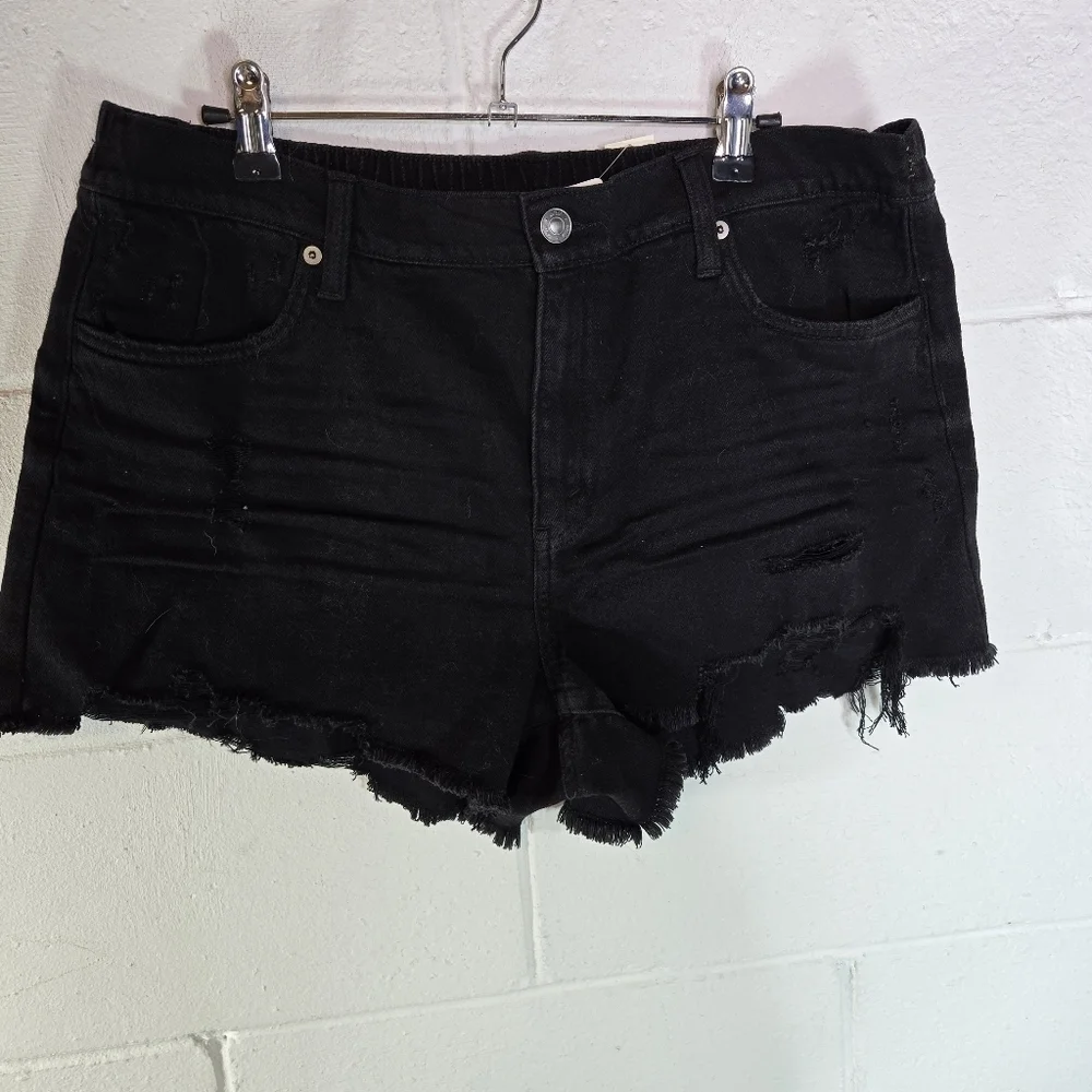 Aerie black distressed denim jean shorts new